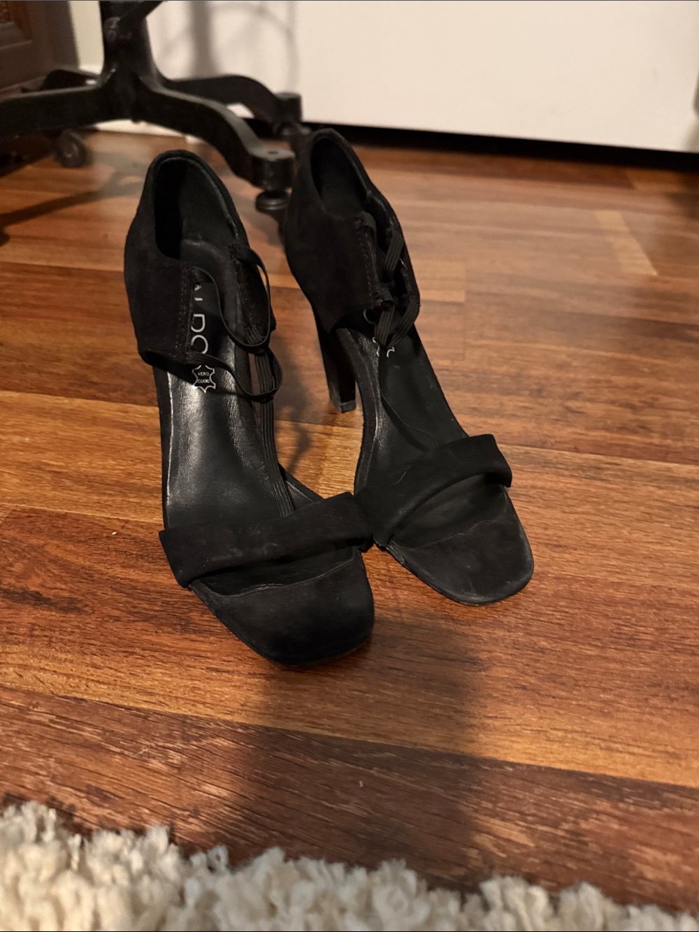 Aldo Black Suede Strappy Open-Toe Heels